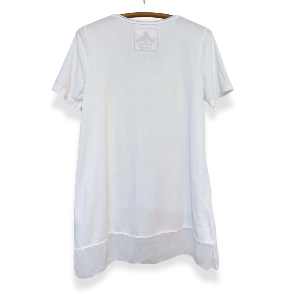 JWLA Johnny Was Embroidered Tunic Tee Sheer Hem Cream White Boho Size Medium - Picture 2 of 7